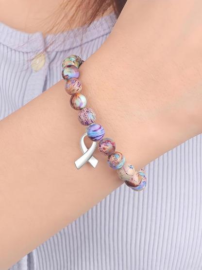 Cancer Survivor Gifts for Men Women, Breast Cancer Awareness Bracelets, Healing Natural Stone Beaded Bracelets, Inspirational Bracelets Gifts for Men Women