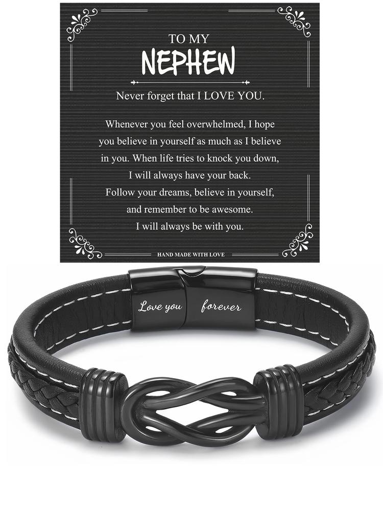 Leather Bracelet for Nephew, Braid Design, Artificial Leather Chain, Casual Style, All-Season Wear, Perfect Christmas & Birthday Gift, Handmade Jewelry