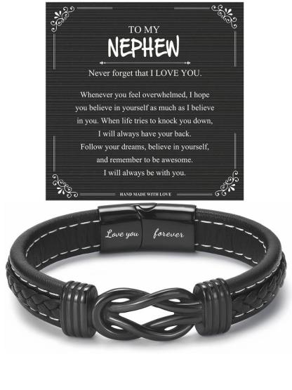 Leather Bracelet for Nephew, Braid Design, Artificial Leather Chain, Casual Style, All-Season Wear, Perfect Christmas & Birthday Gift, Handmade Jewelry