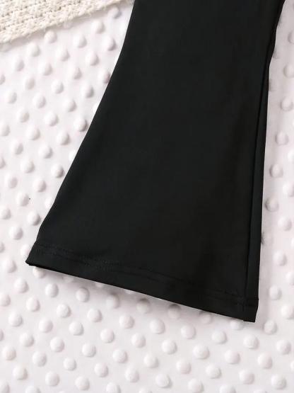 Girls Kpop Demon Hunters Set, Cartoon Pattern Long Sleeve Tee & Comfortable Bell Bottoms, Spring Fall Casual Fitted