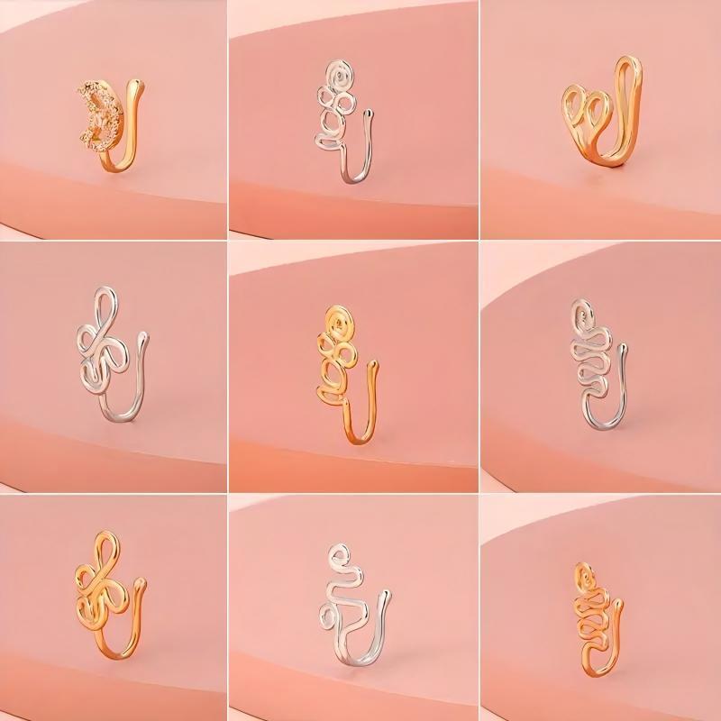9pcs Nose Ring Jewelry Shape Nose Ring  Copper Non Piercing Nose Rings, U Shape Star Love Crown Nose Clip with Zirconia shape nose nose ring nose ring Punk Rhinestone Clip-On Gold gold  nose protection bracelet cross  septum Stainless Steel Charm
