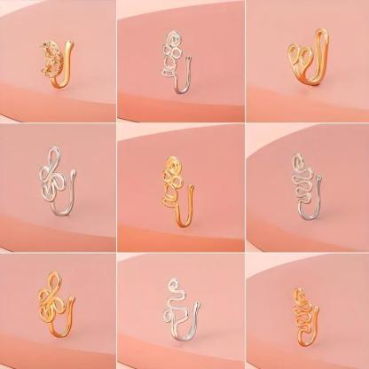 9pcs Nose Ring Jewelry Shape Nose Ring  Copper Non Piercing Nose Rings, U Shape Star Love Crown Nose Clip with Zirconia shape nose nose ring nose ring Punk Rhinestone Clip-On Gold gold  nose protection bracelet cross  septum Stainless Steel Charm