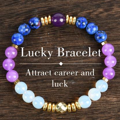 1pc Amethyst And Opal Crystal Elastic Bracelet, Stylish Bohemian Gem Accessories For Career Wealth, For Luck And Prosperity, , Brings Serenity & Luck