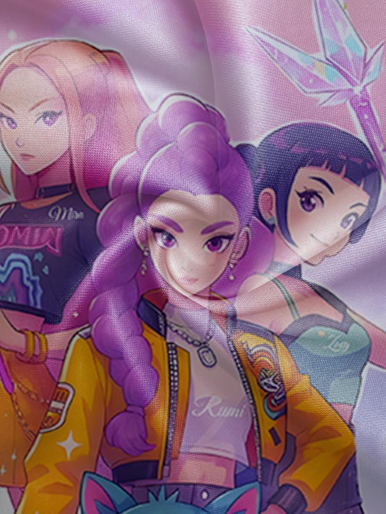 Girls Kpop Demon Hunters Korean Fashion Graphic Casual Hoodie, Spring & Fall Comfortable Sweatshirt, Cute Anime Character Print, Christmas Gift