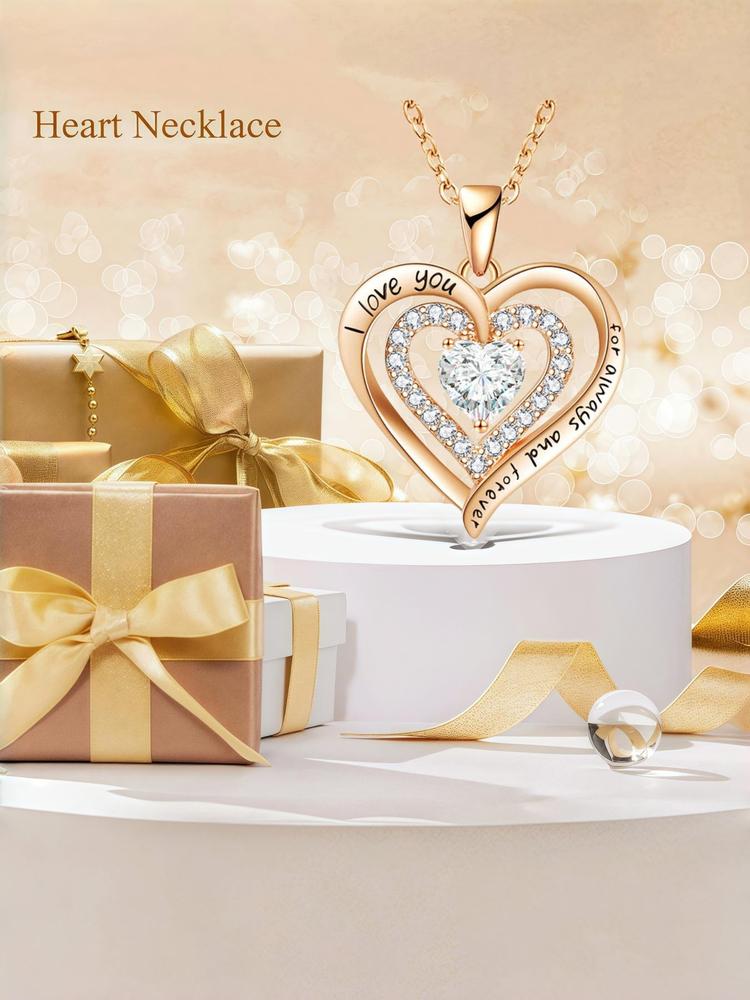 Heart Shaped Pendant Necklace with Bear Gift Box, Fashion Jewelry for Party, Daily Decor, Trendy All-match & Exquisite Jewelry for Birthday Gift