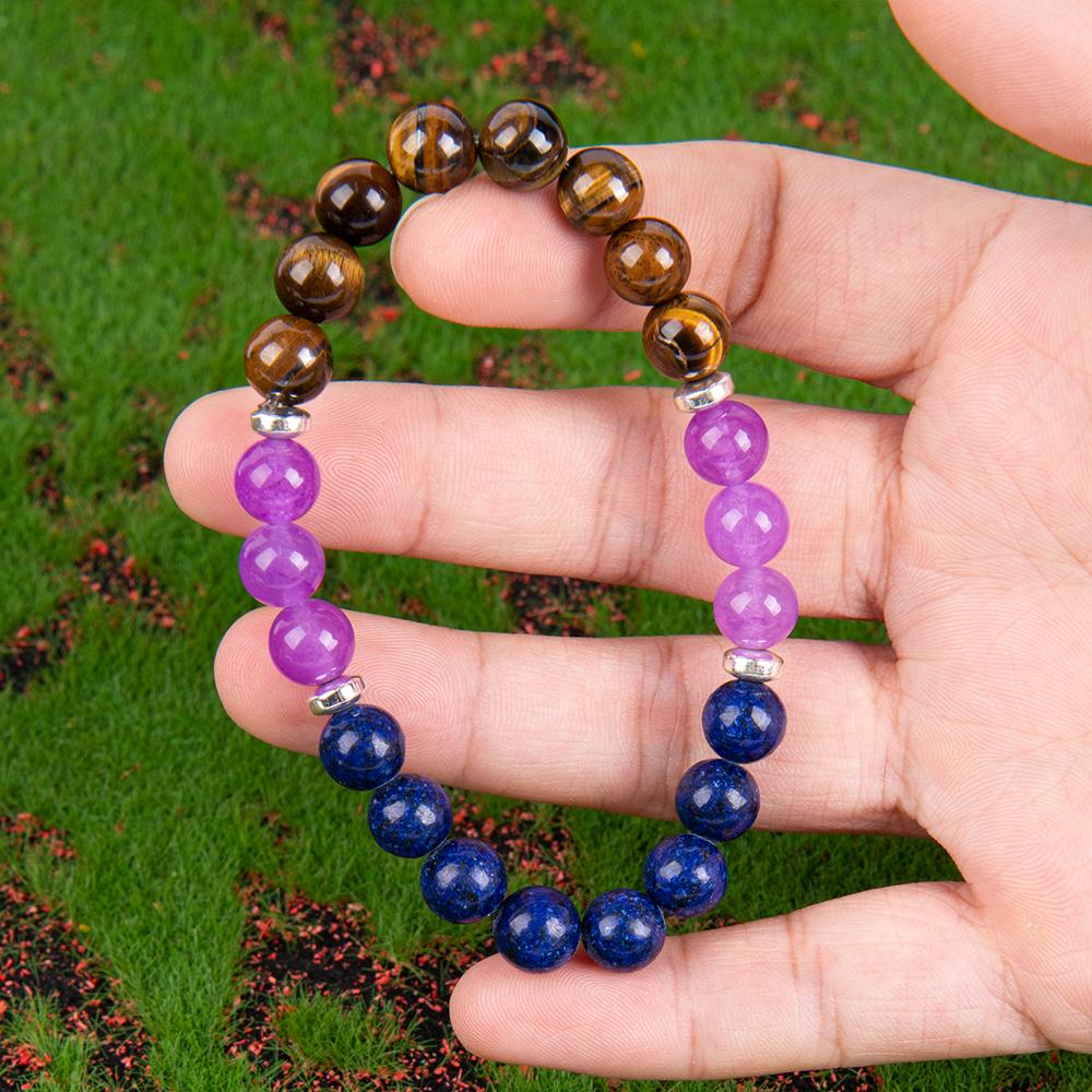 Reduce Stress Relieve Anxiety Crystal Bracelet Beaded Tiger's Eye Stone Jewelry For Men And Women,  Beaded Jewelry,  first  bracelet pulsera  amatista unity  bracelet protection  fashion artificial Colorblock Beaded Crystal Bracelet    chakra bracelet