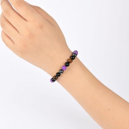 1pc Natural Tiger Eye & Amethyst Beaded Bracelet, Elastic Protection Crystal Bracelet For Men And Women, Unscented Solid Jewelry Gift