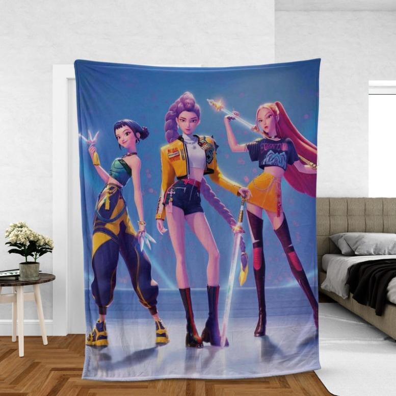 Kpop Demon Hunter Huntrix Blanket, Kpop Fun Gift, Cozy K-Pop Demon Hunters Huntrix Blanket, Anime Inspired, Huntrix Inspired Blanket PAN003,Zoey,Mira,Rumi,Huntrix,Sajaboys,Gift For Kids, Gift For Men & Women, K-POP Demon Hunters Merch