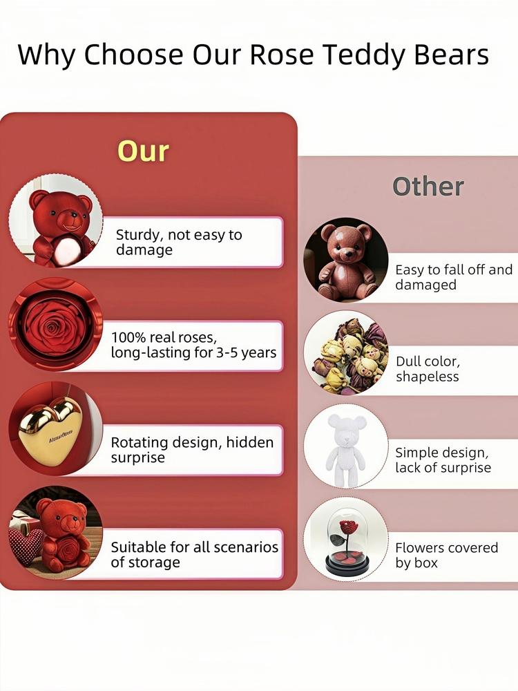 Women's Elegant Heart Design Pendant Necklace with Bear Shaped Rose Gifts Box, Exquisite Trendy Pendant Necklace, Chic Jewelry Set for Girlfriend