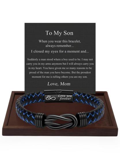 1PC Unique Christmas Gift for Son, Birthday Gifts for Son from Mom Leather Bracelets, Leather Braided Bracelet, Knotted Bracelets Jewelry for Son from Dad & Gift Card, Bracelet for Daily Wear Gift for Son