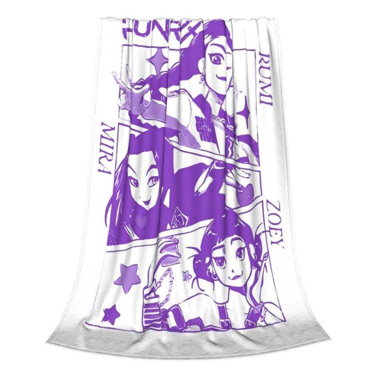 Kpop Demon Hunters Huntrix Knitted Blanket Flannel Zoey Rumi Mira Lightweight Throw Blankets For Home Couch Bed Rug, Man Women Gift, Halloween