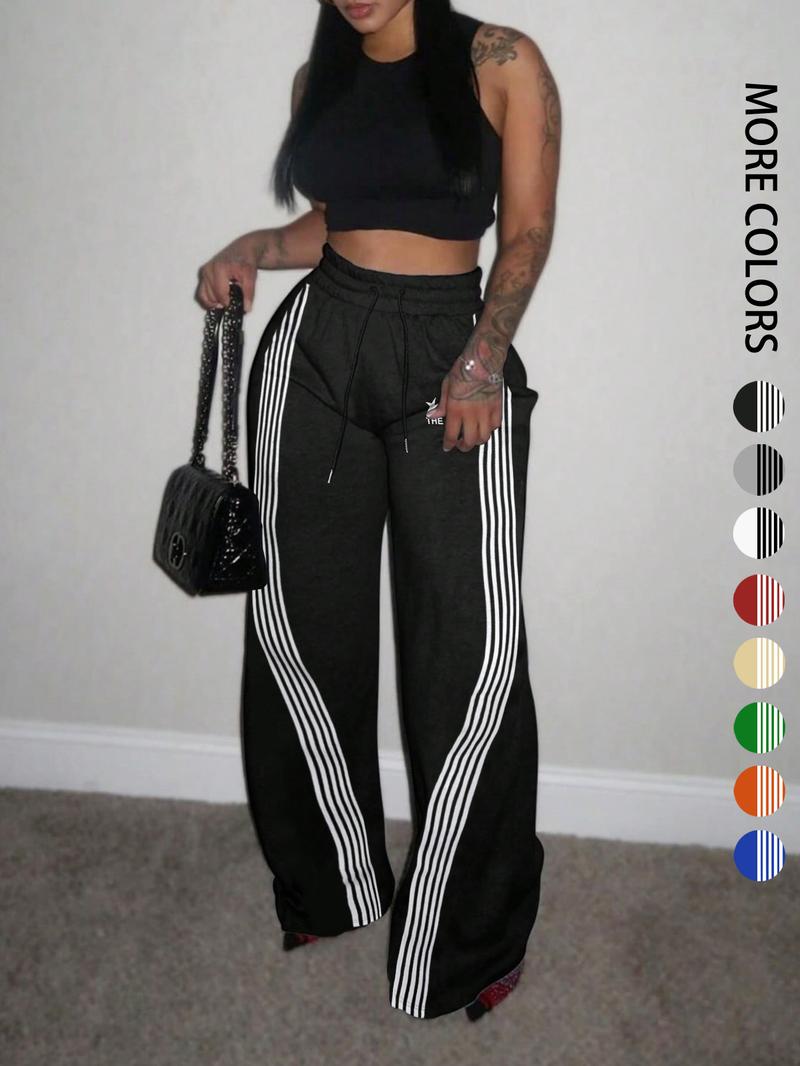 Women's Colorblock Striped Print Drawstring Waist Sweatpants, Comfy, Casual Pocket Pants for Daily Wear, Ladies Bottoms for All Seasons, Casual Fashion Pants