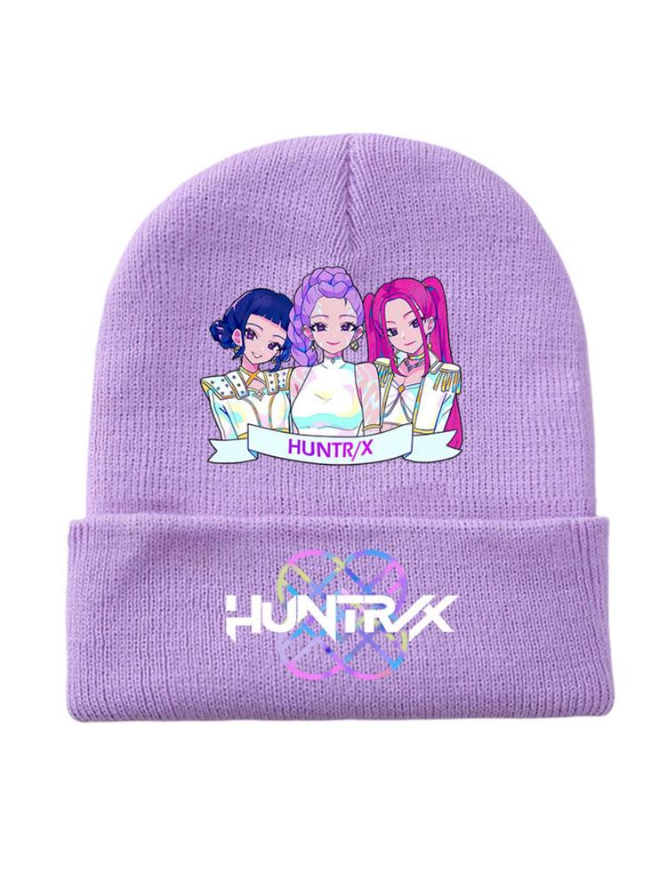 2025 new K-pop "Demon Hunters" girl group print knitted hat, velvet hat, warm hat, suitable for teenagers and adults. The same style as the K-pop "Demon Hunters" product.