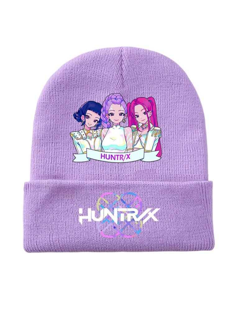 2025 new K-pop "Demon Hunters" girl group print knitted hat, velvet hat, warm hat, suitable for teenagers and adults. The same style as the K-pop "Demon Hunters" product.