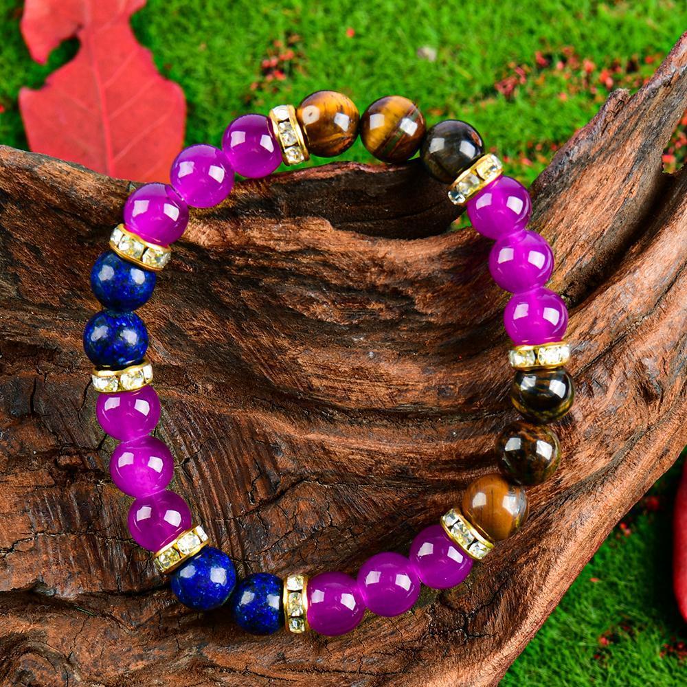 ARPURRAINA Lapis Lazuli & Tiger's Eye Elastic Bracelets for Men & Women Relieve Insomnia Aid Sleep Infuse Prosperity Energy Bring Peace Luck Perfect Gifts Crystal Bracelet