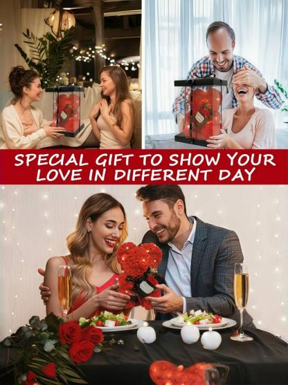 Handmade everlasting flower rose teddy bear themed gift box, ideal for dates for both men and women, must-have gift for Valentine's Day, anniversary gift or birthday gift, Halloween, Christmas bestseller