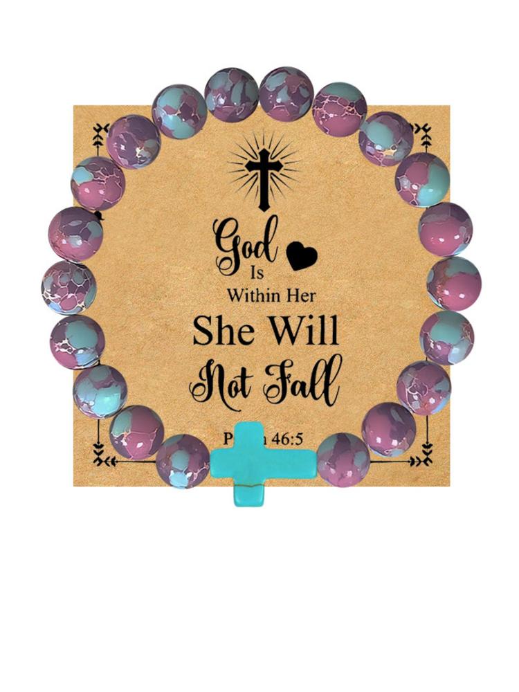 1PC Christian Christmas Gift Idea - Blue Cross Charm Bible Verse Bracelet for Bible Study, Baptism Gift for Teens, Women, Men | Inspirational Faith Jewelry