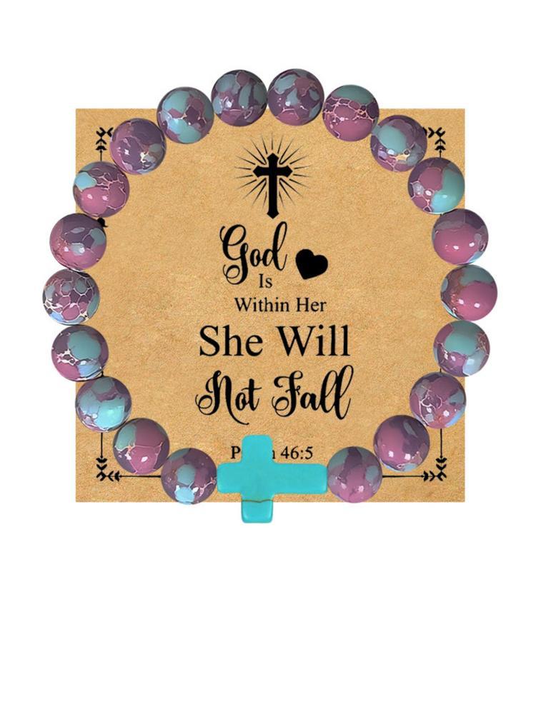 1PC Christian Christmas Gift Idea - Blue Cross Charm Bible Verse Bracelet for Bible Study, Baptism Gift for Teens, Women, Men | Inspirational Faith Jewelry