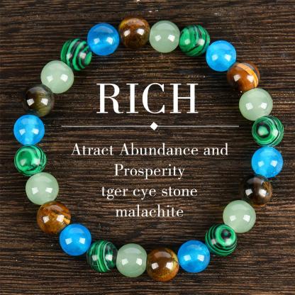 ARPURRAINA Money Attraction Bracelet Stretch Jewelry with Tiger Eye and Malachite Gemstones, blue friendship bracelet unity  bracelet beaded  jewelry protection bracelet encouragement gift fashion artificial Colorblock Beaded Crystal Bracelet