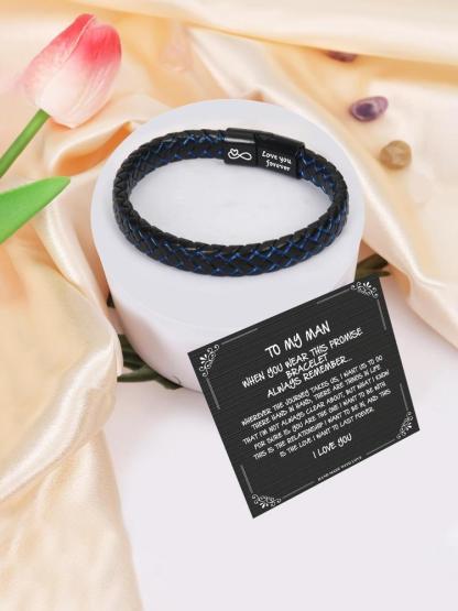 Men's Vintage Synthetic Leather Bracelet, with Gift Card, Fashionable Knotted Bracelet for Husband from Wife, Birthday Gifts for Son from Mom