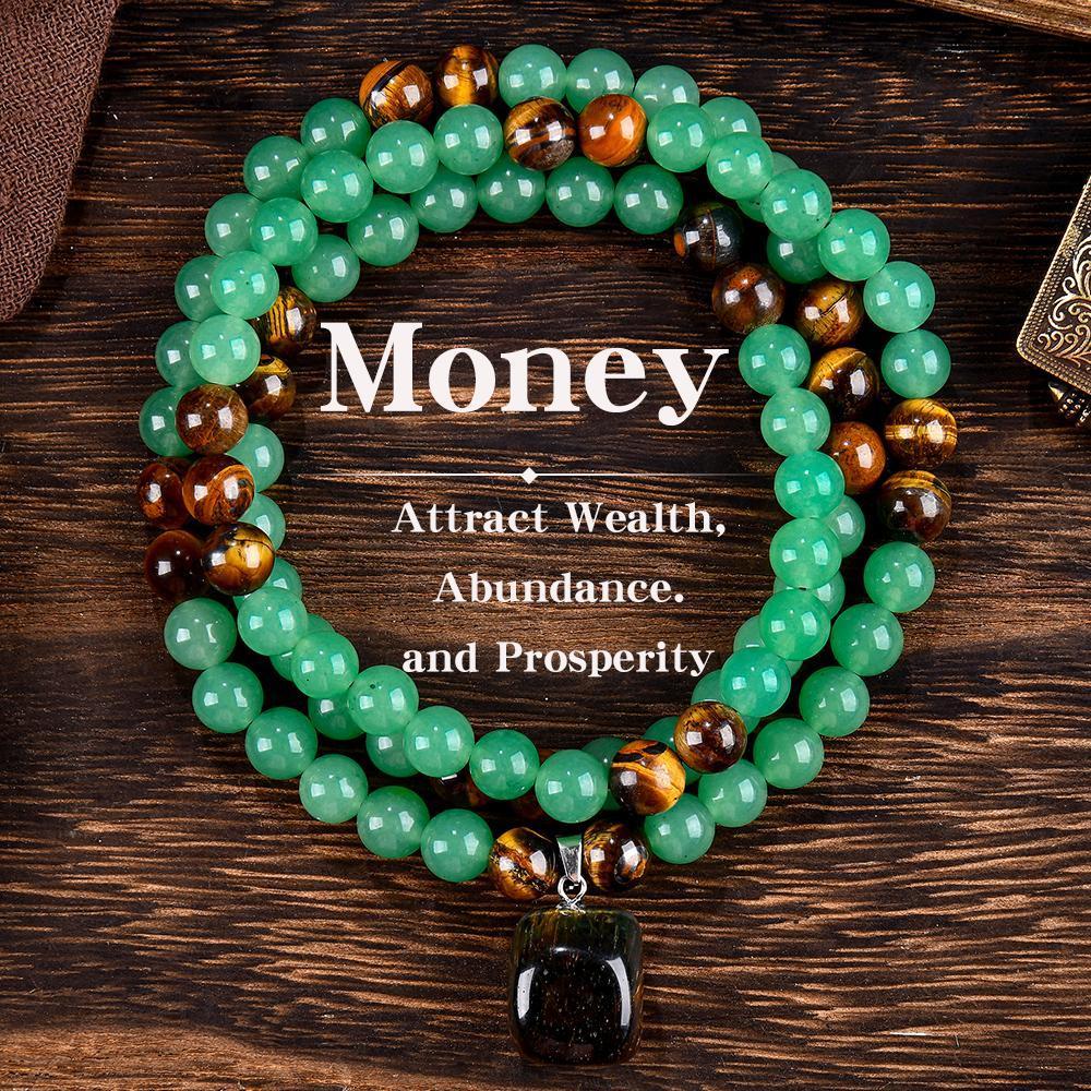ARPURRAINA Money Attraction Necklace With GreenAventurine & Tiger Eye  Pendant Healing Crystal Stone ,Anniversary, Vacation &Theme Parties Jewelry Charms Abundance Crystal bracelet,Long Chain,Sweater chain,Ideal Gift Jewelry for Men and Women