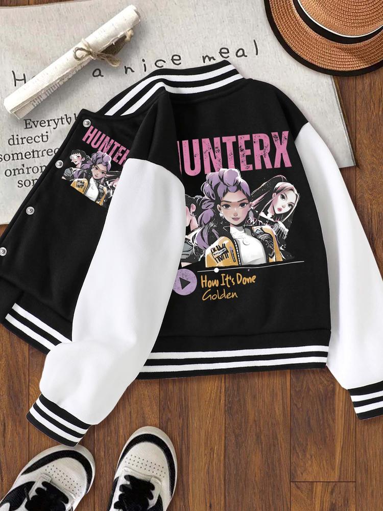 KPOP – The Huntress Girl Group Girls Halloween Christmas Short Baseball Jacket, Casual Sports School Uniform, Anime Character Design, Elastic Fabric, Fall Winter Outerwear