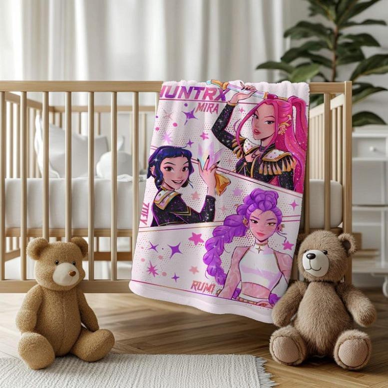 Kpop Demon Hunter Blanket, Cute Huntrix Theme Flannel Blanket, Kpop Demon Hunter Lover Gift, Mira Rumi Joey Blanket, Cozy Kpop Fangirl Gift,Zoey,Mira,Rumi,Huntrix,Sajaboys,Gift For Kids, Gift For Men & Women, K-POP Demon Hunters Merch