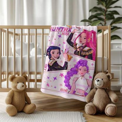 Kpop Demon Hunter Blanket, Cute Huntrix Theme Flannel Blanket, Kpop Demon Hunter Lover Gift, Mira Rumi Joey Blanket, Cozy Kpop Fangirl Gift,Zoey,Mira,Rumi,Huntrix,Sajaboys,Gift For Kids, Gift For Men & Women, K-POP Demon Hunters Merch