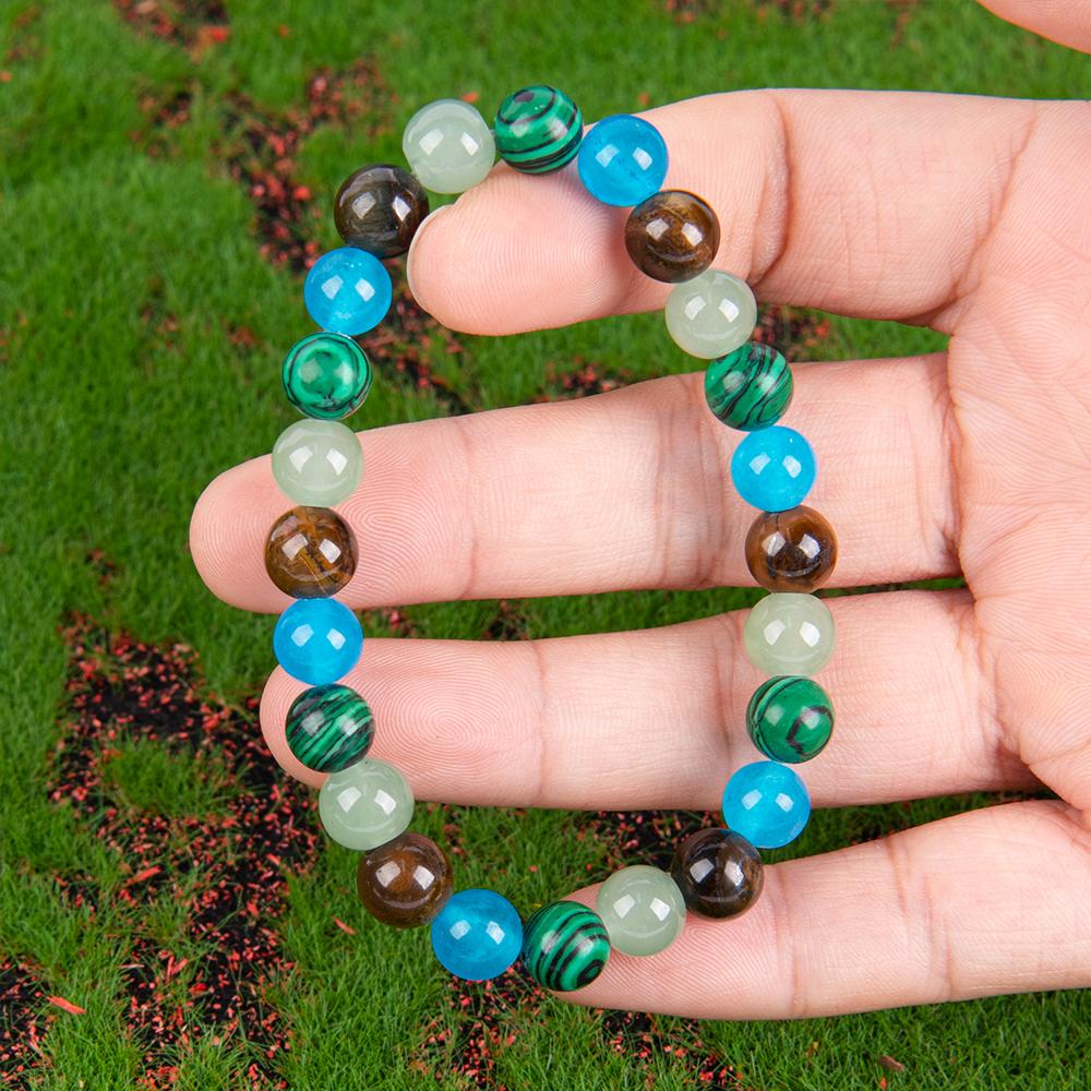 ARPURRAINA Money Attraction Bracelet Stretch Jewelry with Tiger Eye and Malachite Gemstones, blue friendship bracelet unity  bracelet beaded  jewelry protection bracelet encouragement gift fashion artificial Colorblock Beaded Crystal Bracelet