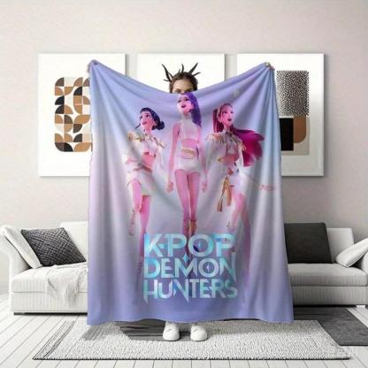 K-POP DEMON HUNTERS Stylized Trio Flannel Blanket - All-Season Comfort Multi-Purpose Printed Throw, Suitable For Sofa, Bed,K-POP Demon Hunters Merch,Zoey,Mira,Rumi,Huntrix,Sajaboys,Gift For Kids, Gift For Men & Women, K-POP Demon Hunters Merch