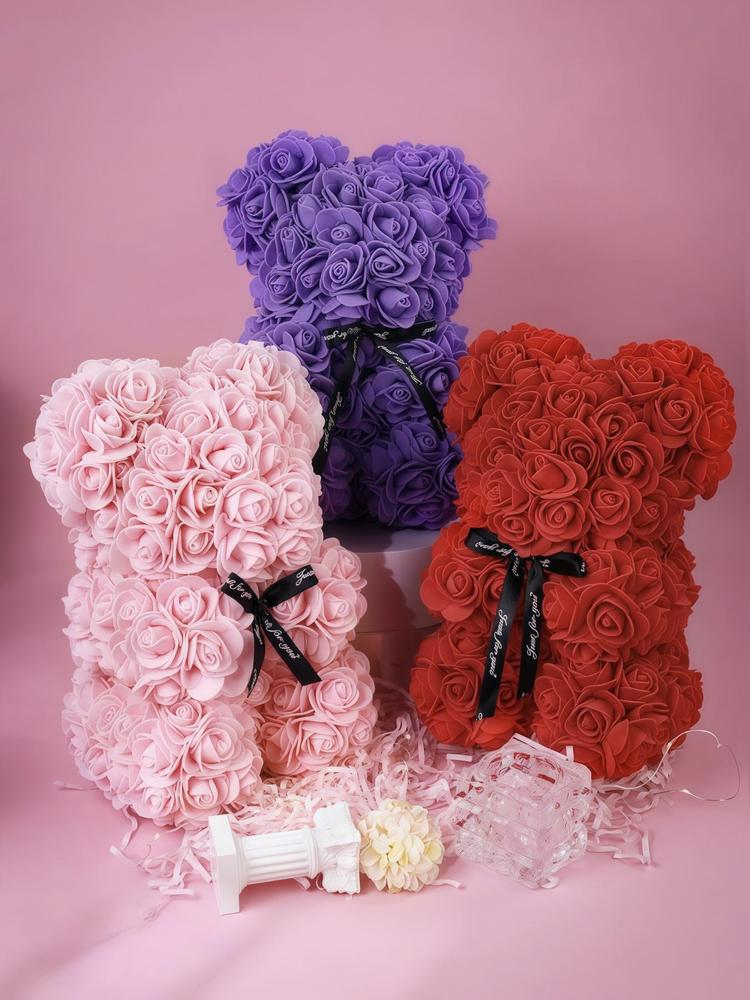 Rose Bear & Heart Shaped Pendant Necklace Gift Box, Fashion Jewelry for Party, Daily Decor, Trendy All-match & Exquisite Jewelry for Birthday Gift