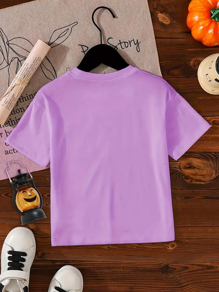 Girls Summer Fashion Creative Letter Pattern Printed Short Sleeve T-Shirt, Perfect for Outdoor Activities and Casual Comfort