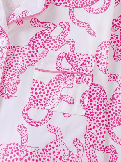 Women's Leopard Print Pajama Set, Casual Fall & Winter Sleepwear, Soft Long Sleeve Shirt and Elastic Pants, Comfortable Home Wear
