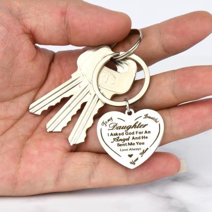 2 pcs Stainless Steel Keychain Key Rings With 'To My Daughter', Perfect Gift For New Year, Christmas Gift, Perfect Gift For Loved Ones Charm Blessing Angel