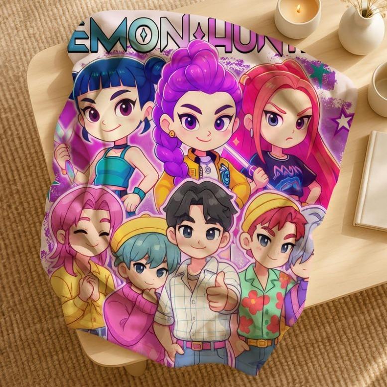 K-Pop Demon Hunters Huntrix Blanket,K Pop Cozy Throw, Anime Lovers Gift Blanket,Huntrix Rumi, Mira, Zoey Blanket,2025 Anime Flannel Throw,K-pop Demon Hunters Merch
