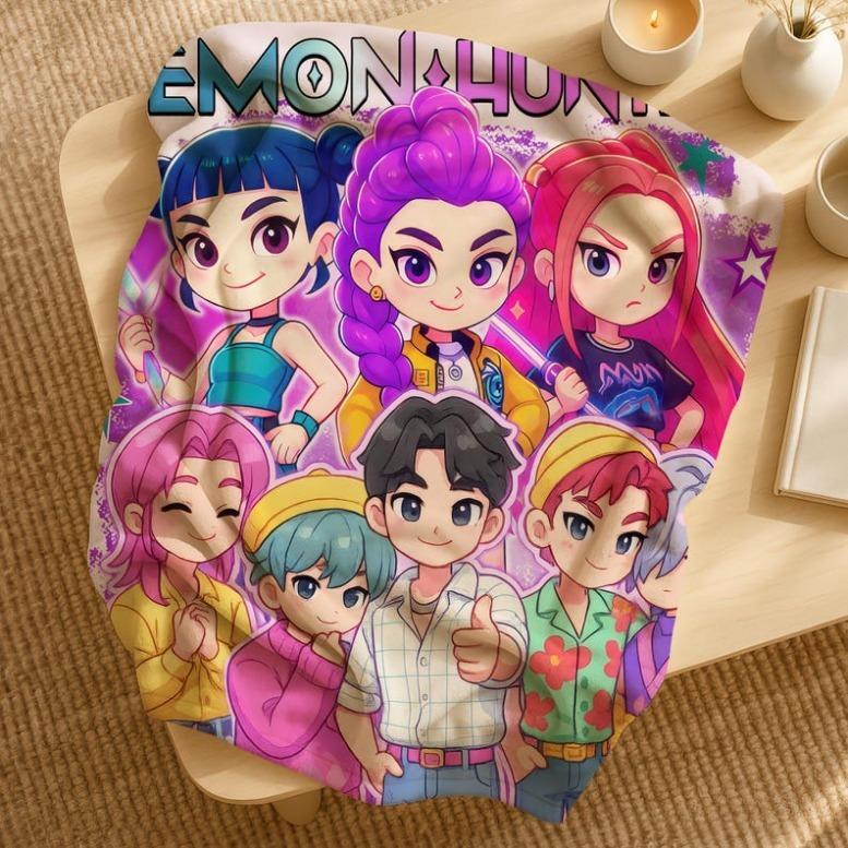 K-Pop Demon Hunters Huntrix Blanket,K Pop Cozy Throw, Anime Lovers Gift Blanket,Huntrix Rumi, Mira, Zoey Blanket,2025 Anime Flannel Throw,K-pop Demon Hunters Merch