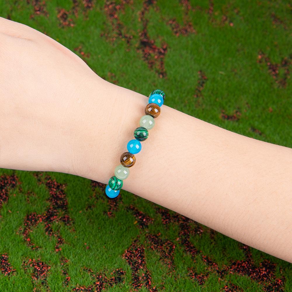 ARPURRAINA Money Attraction Bracelet Stretch Jewelry with Tiger Eye and Malachite Gemstones, blue friendship bracelet unity  bracelet beaded  jewelry protection bracelet encouragement gift fashion artificial Colorblock Beaded Crystal Bracelet