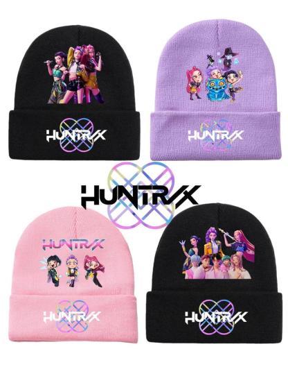2025 new K-pop "Demon Hunters" girl group print knitted hat, velvet hat, warm hat, suitable for teenagers and adults. The same style as the K-pop "Demon Hunters" product.