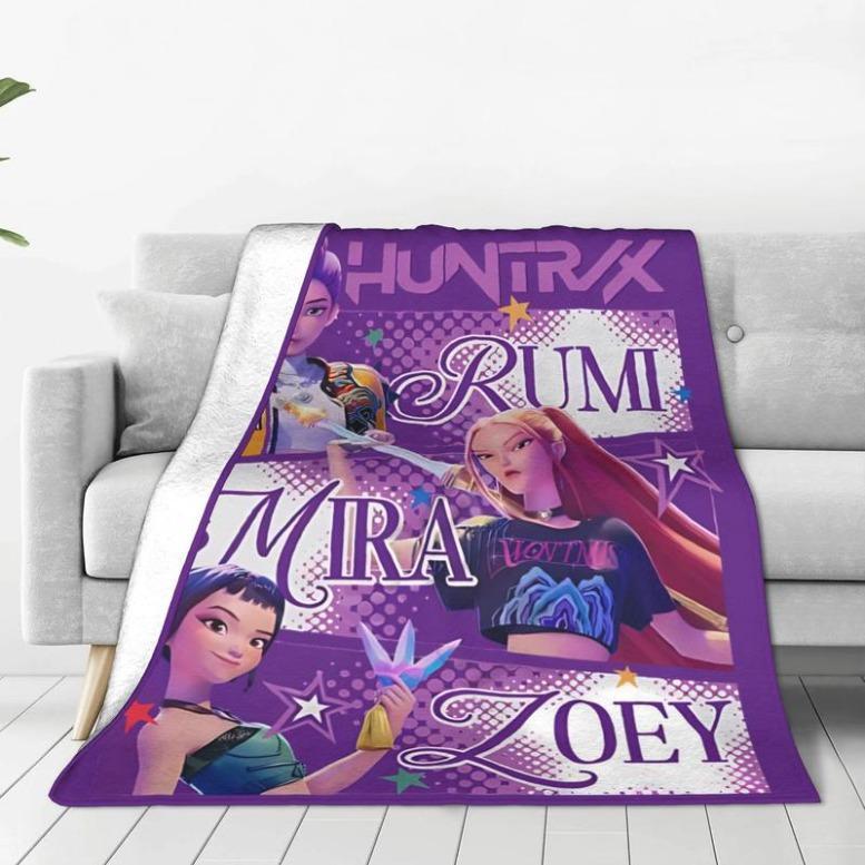HUNTRIX KPOP Demon Hunters Anime Blanket Cover Flannel Throw Blankets Airplane Travel Portable Ultra-Soft Warm Bedspreads,,Zoey Rumi Mira, Gift For Men & Women & Kids, K-Pop Demon Hunters Blankets