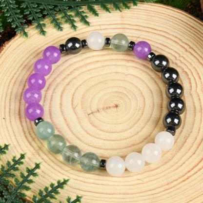 Crystal Bracelet - Allotherapy Focus And Clarity Aid, 8mm Bead Jewelry For Determination And Concentration, Physical Form Elastic Wrist Rosary, Brings Serenity & Luck Colorblock Beaded Crystal Bracelet