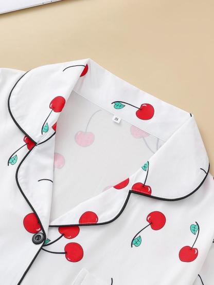 Women's Lemon Fruit Pattern Sleepwear Set, Casual Long Sleeve Button-Down Top & Elastic Pants, Comfortable Home Wear for Spring Fall