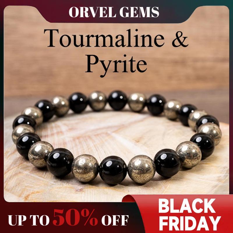 Wealth & Success Crystal Bracelet - Pyrite Citrine Black Tourmaline Healing Gemstone Beads 8mm - Spiritual Natural Stone Gift for Men & Women, Christmas, Birthday, New Year, Thanksgiving, Halloween #TikTokShopBlackFriday