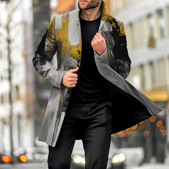 Men's Casual Single Breasted Plaid Pattern Mid-Length Coat