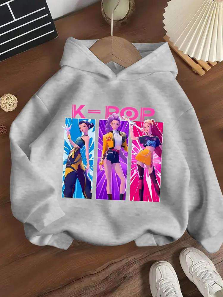 Girls' Kpop Falcon Girl Group Hoodie, Long Sleeve Casual Fitted Sweatshirt, Spring & Fall Fashion, Comfortable Graphic Print Pullover, Graphic Hoodies