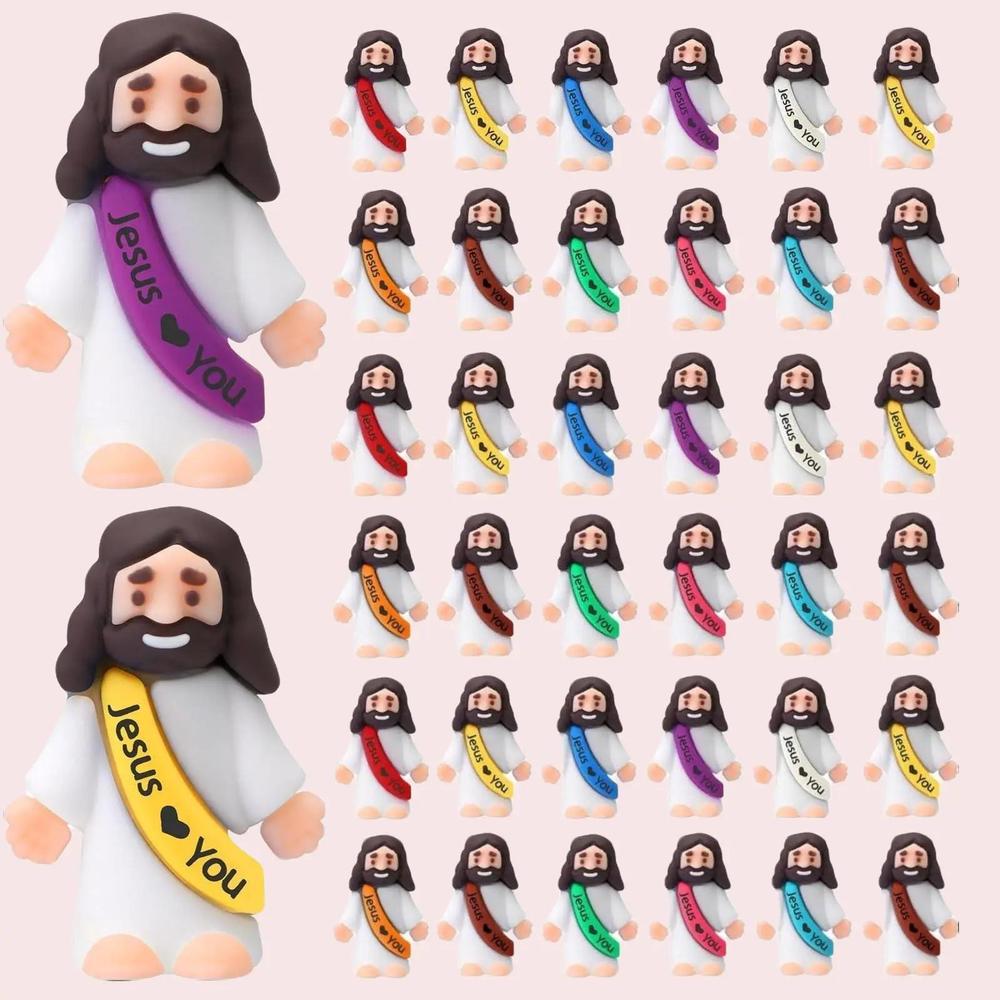 【Jesus loves you】50 Pcs Mini Jesus Figures Little Cute Jesus Ornaments Original Design Decorations for Religious Party Favors Sunday School Baptism Memorial Day Father's Day Gifts