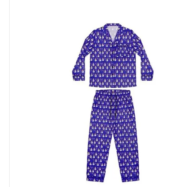 Love Christmas Pajamas Set - Blue Snowman Print Long Sleeve Top & Matching Bottoms for Cozy Nights