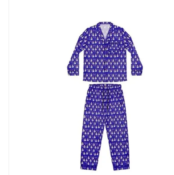 Love Christmas Pajamas Set - Blue Snowman Print Long Sleeve Top & Matching Bottoms for Cozy Nights