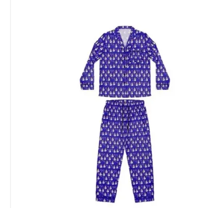 Love Christmas Pajamas Set - Blue Snowman Print Long Sleeve Top & Matching Bottoms for Cozy Nights