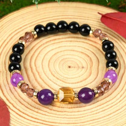 ARPURRAINA Money Attraction Prosperity & Wealth Beaded Bracelet 5.9-7.87" Citrine Stones Empathy Protection Elegant Minimalist Trendy Stack Bangle birthday gift