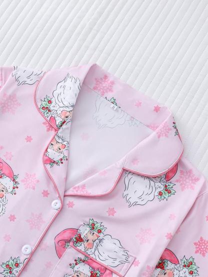 【Christmas】Women's Christmas Pajama Set, Soft Shirt Collar Top & Elastic Shorts, Fitted Casual Home Wear, Holiday Party Sleepwear